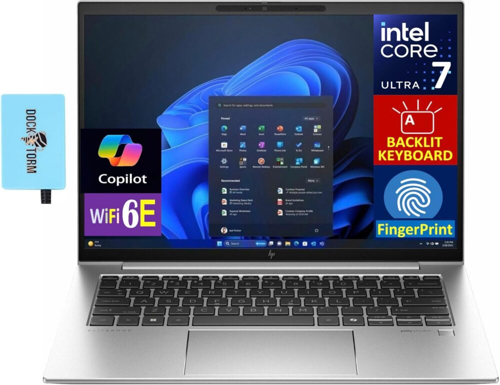 HP EliteBook 840 G11 AI Copilot Business Laptop, 14.0" FHD Display, Intel Ultra 7-165U vPro, 16GB DDR5 Ram, 1TB SSD, Backlit KB, FP, Thunderbolt, Cam, Win 11 Pro, Silver (Renewed)