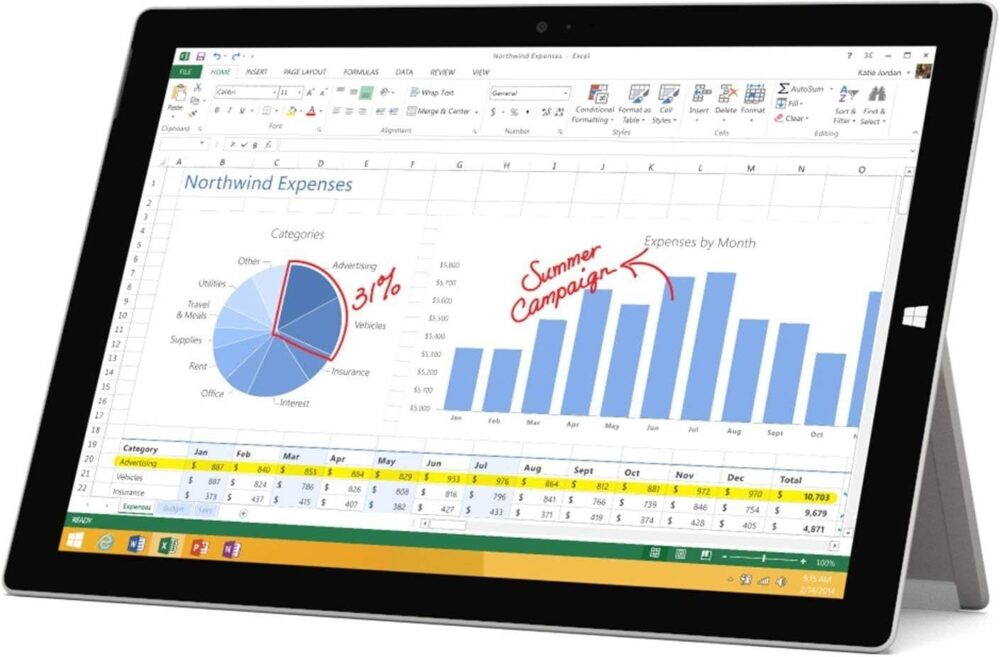 Microsoft Surface Pro 3 12in Laptop, Intel Core i5-4300U, 8GB Ram, 256GB SSD, Windows 10 Professional (Renewed)
