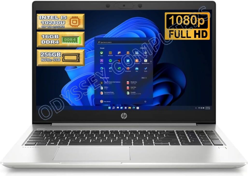 HP ProBook 450 G7 Laptop, 15.6" FHD, Intel Core i5-10210U Quad-Core, 16GB RAM, 256GB NVMe SSD, USB-C, HDMI, Windows 11 Pro (Refurbished Grade C)