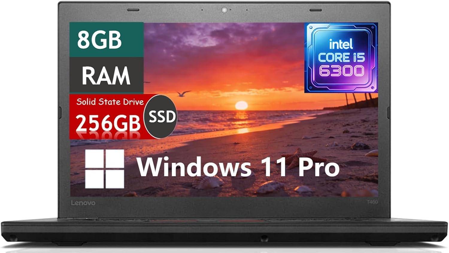 Lenovo ThinkPad T460 Business Laptop, 14" Display, Intel Core i5-6300U, 8GB RAM, 256GB SSD, Windows 11 Pro (Renewed)
